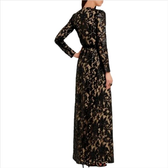 NWOT Diane von Furstenberg Elle Wrap Black Sequin Embellished Lace Gown - Picture 4 of 6